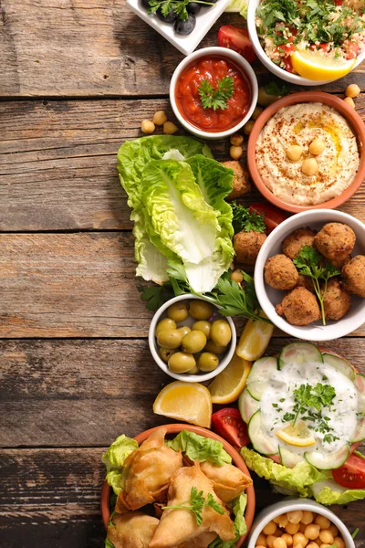 assorted lebanese food, top view