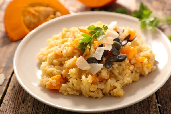 Kürbisrisotto Mit Kernen Nahsicht — Stockfoto