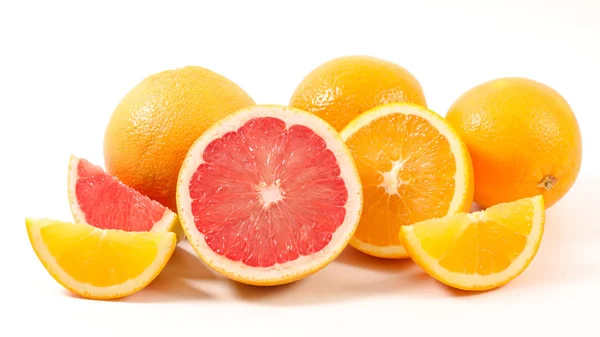 Ripe Oranges Grapefruits Isolated White Background — Stock Photo, Image