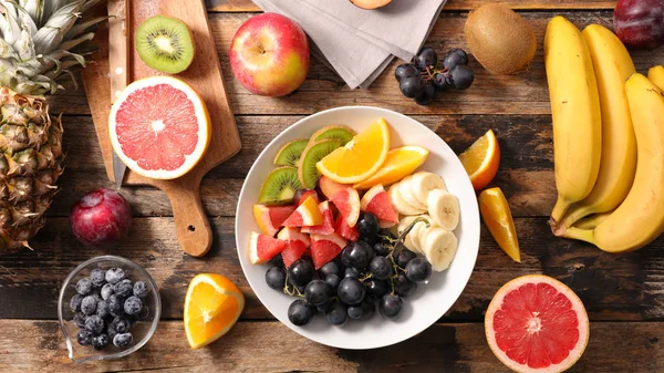 Egészséges Táplálkozás Különböző Friss Gyümölcsök Közelről Megtekintése — Stock Fotó