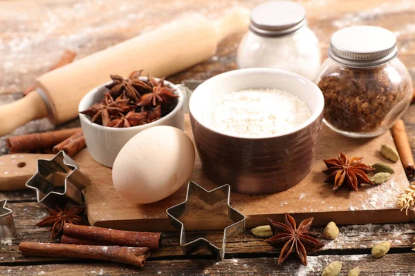 Composições Ingredientes Para Cozinhar Bolo Natal Pastelaria — Fotografia de Stock