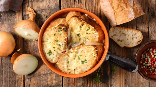 Sopa Cebolla Con Pan Queso — Foto de Stock