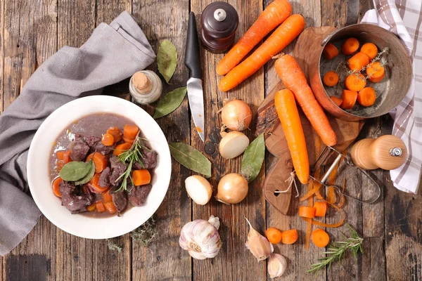 French Beef Bourguignon Wooden Background — Stock Photo, Image