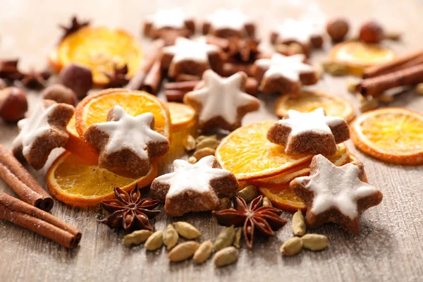 Biscoitos Tradicionais Natal Especiarias Feliz Natal Fundo — Fotografia de Stock