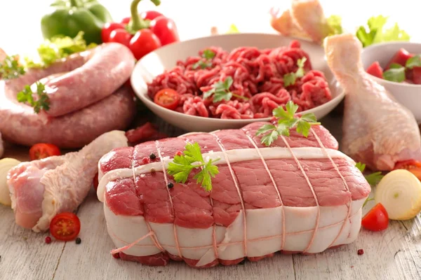 Assorted Raw Meats Light Background — Stock Photo, Image