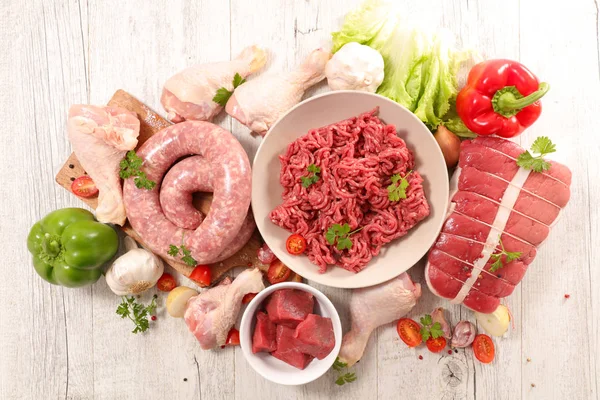 Assorted Raw Meats Light Background — Stock Photo, Image