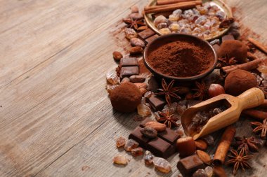 assorted cocoa, nuts and sugar on table
