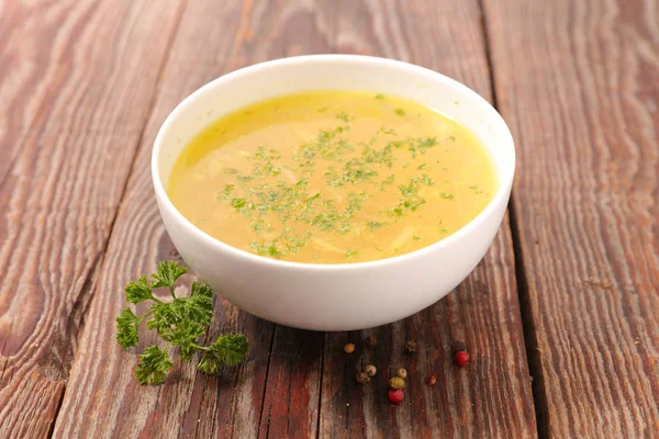 Bouillon Légumes Aux Herbes Dans Bol Blanc — Photo