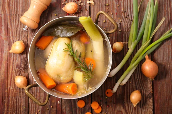 Chicken Broth Soup Metal Pan — Stock Photo, Image