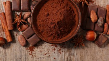 assorted cocoa, nuts and sugar on table