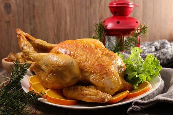 Pollo Asado Con Verduras Plato Vista Cerca — Foto de Stock