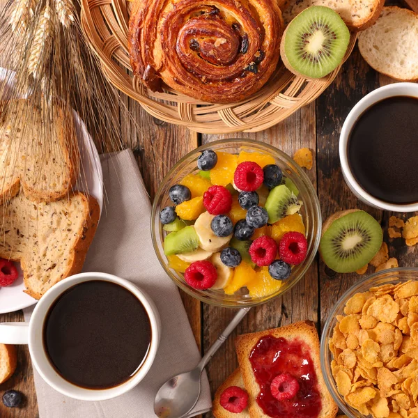 Breakfast Fruit Cornflakes Coffee Cup — Stock Photo, Image