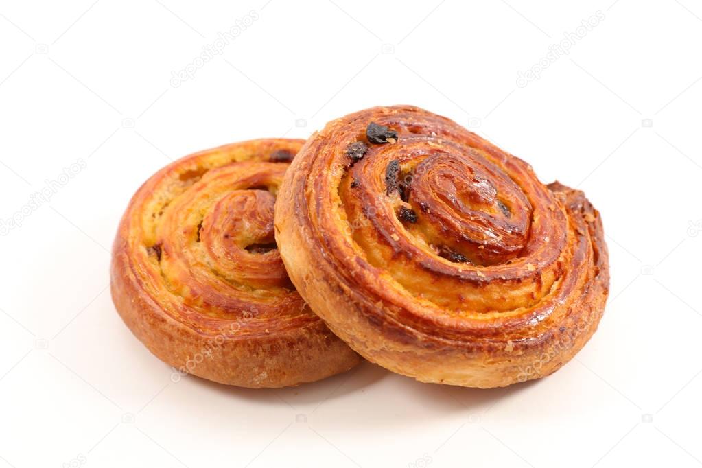 french pastry with raisins on white