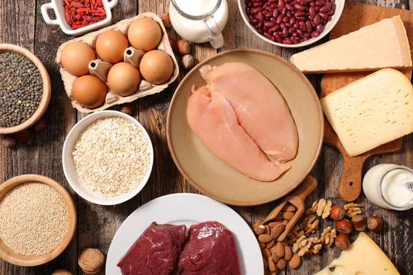 Assorted Meat Egg Dairy Cereal — Stock Photo, Image