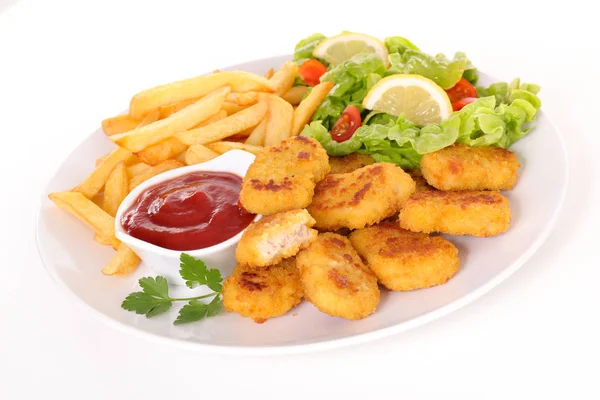 Fried Chicken Ketchup French Fries — Stock Photo, Image