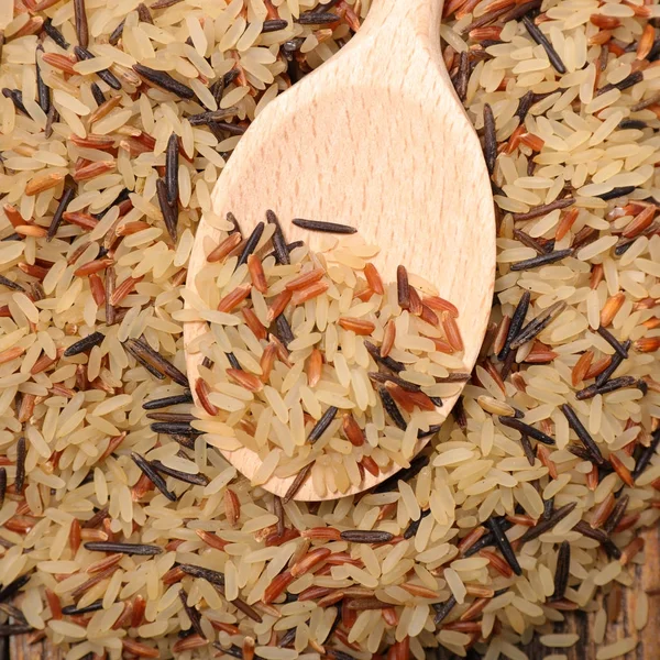 Smíšené Druhy Rýže Lžíci Zblízka — Stock fotografie