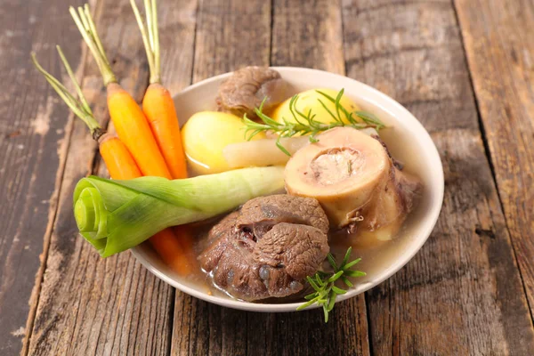 Pot Feu Marhahús Levest Zöldséget — Stock Fotó