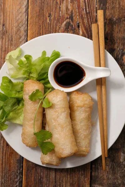 Close View Spring Rolls Wooden Table — Stock Photo, Image