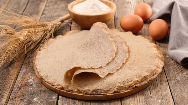 Buckwheat Crepe Ingredients Wooden Table — Stock Photo, Image