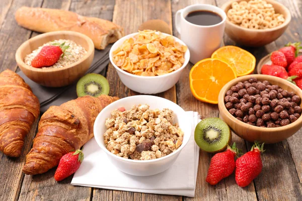 Selection Cereal Breakfast Wooden Background — Stock Photo, Image