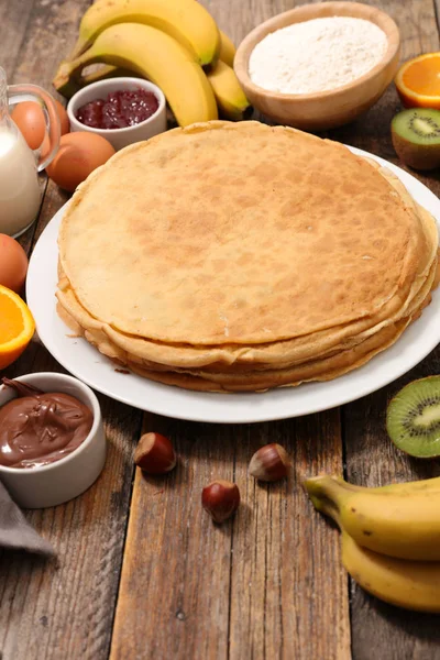 White Plate Crepes Assortment Fruits Wooden Table — Stock Photo, Image