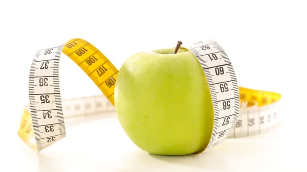 Apple Measuring Tape Isolated White Background Diet Concept — Stock Photo, Image