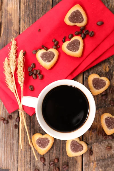 Taza Café Con Galletas Mesa Madera Concepto Día San Valentín —  Fotos de Stock