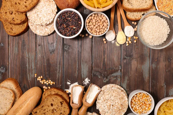 Seleção Alimentos Sem Glúten Mesa Madeira — Fotografia de Stock