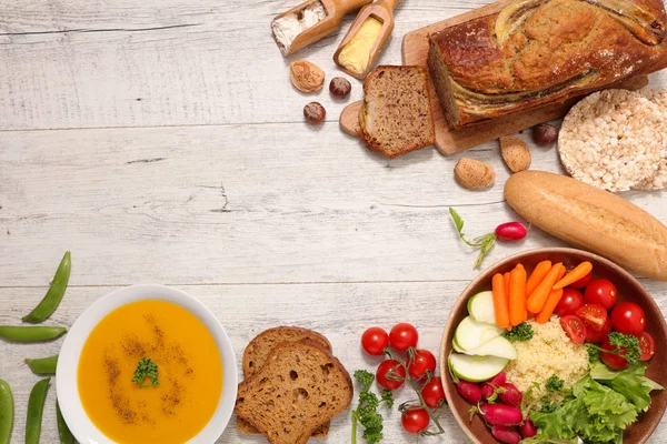 Auswahl Glutenfreier Mahlzeiten Auf Holztisch — Stockfoto