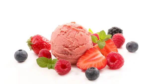 Berry Ice Cream Mint Leaves Isolated White Background — Stock Photo, Image