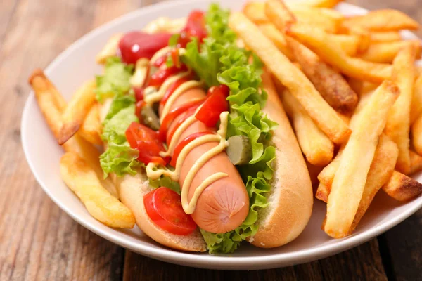 Cachorro Quente Batatas Fritas — Fotografia de Stock