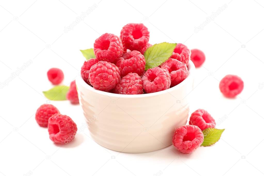 raspberry in jar isolated on white background