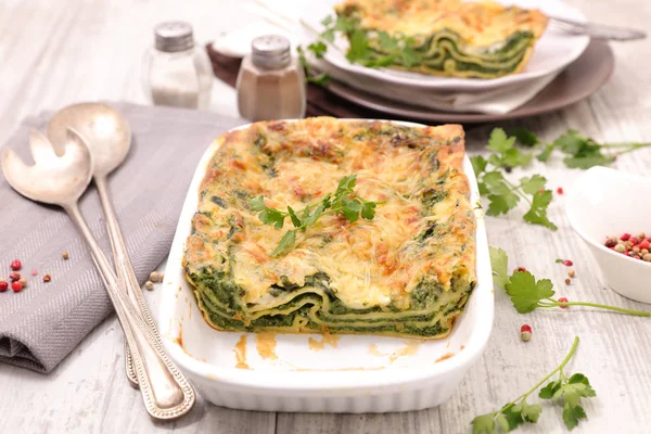 Fresh Lasagna Spinach Ricotta Decorated Parsley — Stock Photo, Image