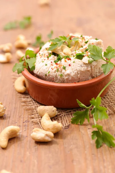 Queso Vegano Con Anacardo Mesa Madera — Foto de Stock