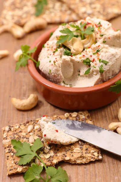 Queso Vegano Con Anacardo Mesa Madera — Foto de Stock