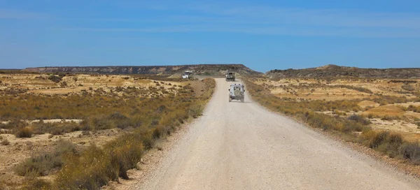 Cars Road Desert Royal Bardenas — Stock Photo, Image