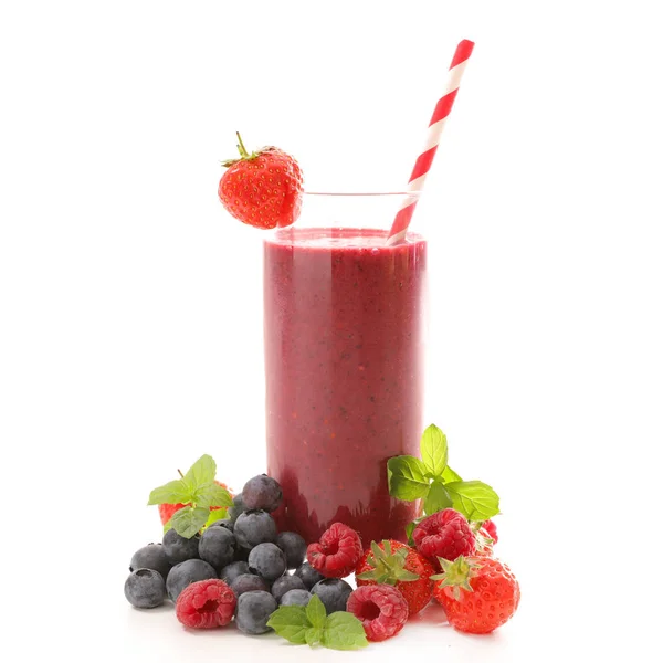 Berry Smoothie Glazen Pot Met Verse Bessen Witte Achtergrond — Stockfoto