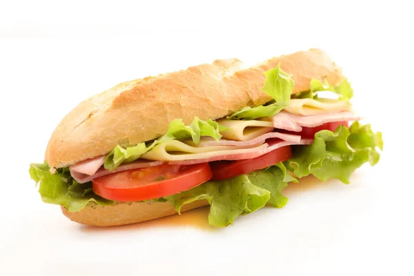 Delicioso Sanduíche Com Presunto Tomate Isolado Sobre Fundo Branco — Fotografia de Stock