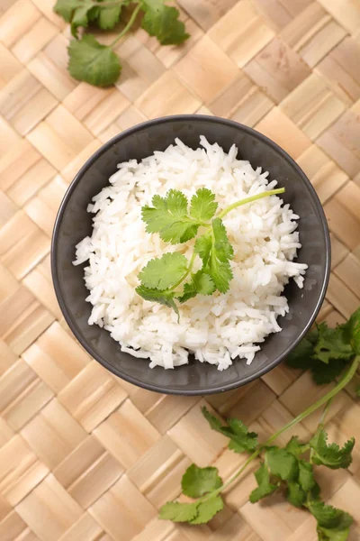 Black Bowl Rice Leaf Parsley — Stock Photo, Image