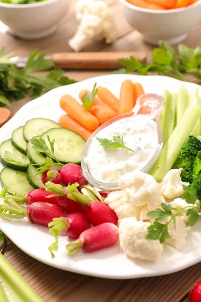 Bâtonnets Légumes Sauce Vue Rapprochée — Photo