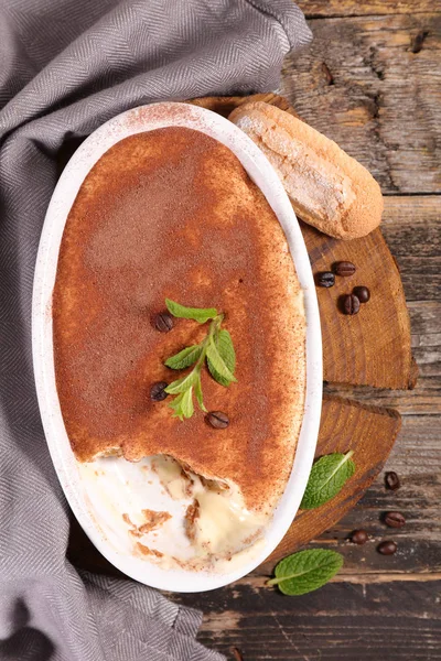 Close View Tiramisu Cake Wooded Background — Stock Photo, Image