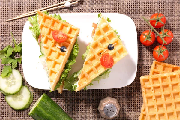 Waffle Sandwiches Salad Tomatoes — Stock Photo, Image