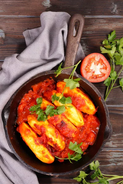 Quenelle Sauce Tomate Dans Une Poêle — Photo