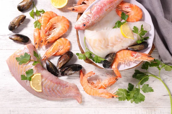 Různé Ryby Mořské Plody Detailní Pohled — Stock fotografie