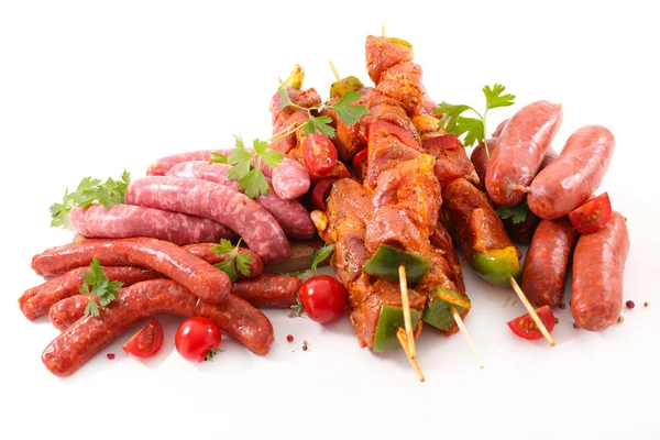 Carne Cruda Surtida Para Barbacoa Aislada Sobre Fondo Blanco —  Fotos de Stock