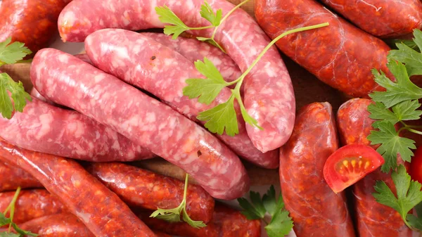 Assorted Raw Sausages Close View — Stock Photo, Image