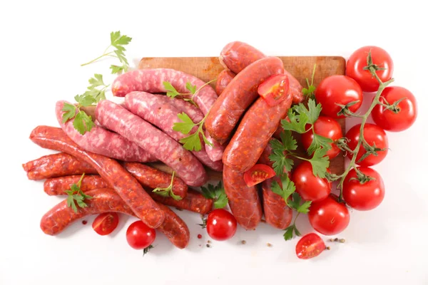 Assorted Raw Sausages Barbecue Isolated White Background — Stock Photo, Image