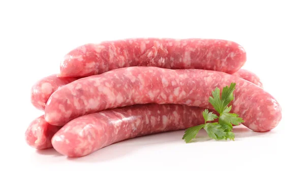 Rohe Wurst Auf Weißem Hintergrund Nahaufnahme — Stockfoto