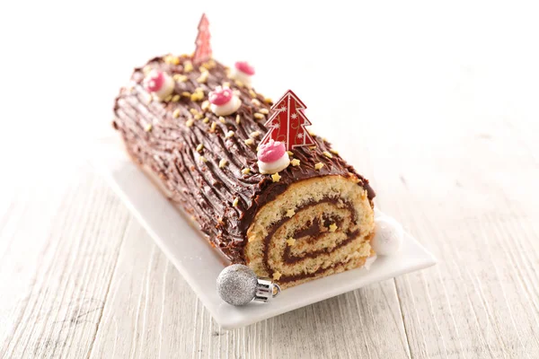 Bûche Noël Gâteau Chocolat — Photo