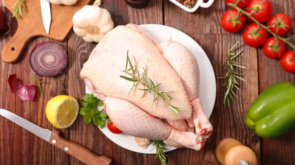 Raw Chicken Ingredient Wood Background — Stock Photo, Image